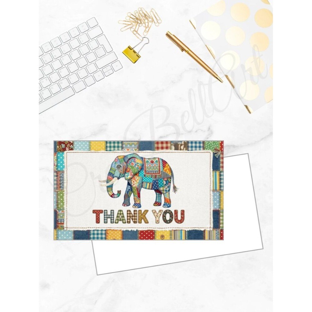 60 Patchwork Cards Elephant Design Thank You Cards - Picture 4 of 7